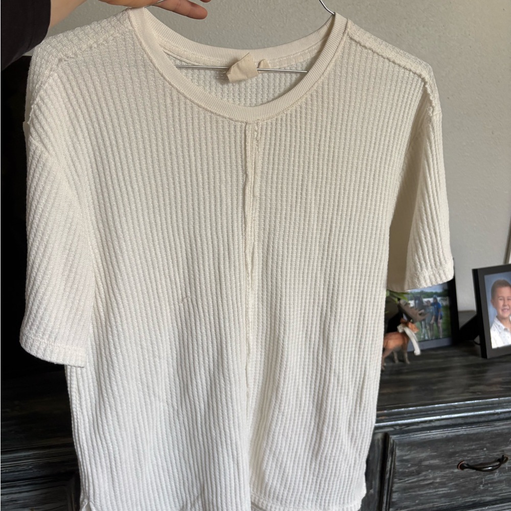 White Crow Women’s Short Sleeve Ribbed Tee - Cream/white